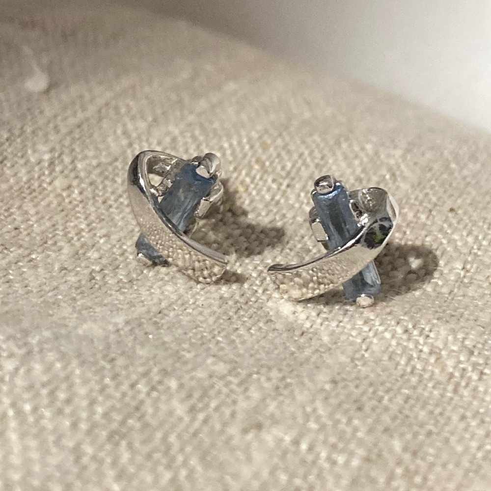 Sterling Silver & Genuine Aquamarine X Cross Post Earrings.